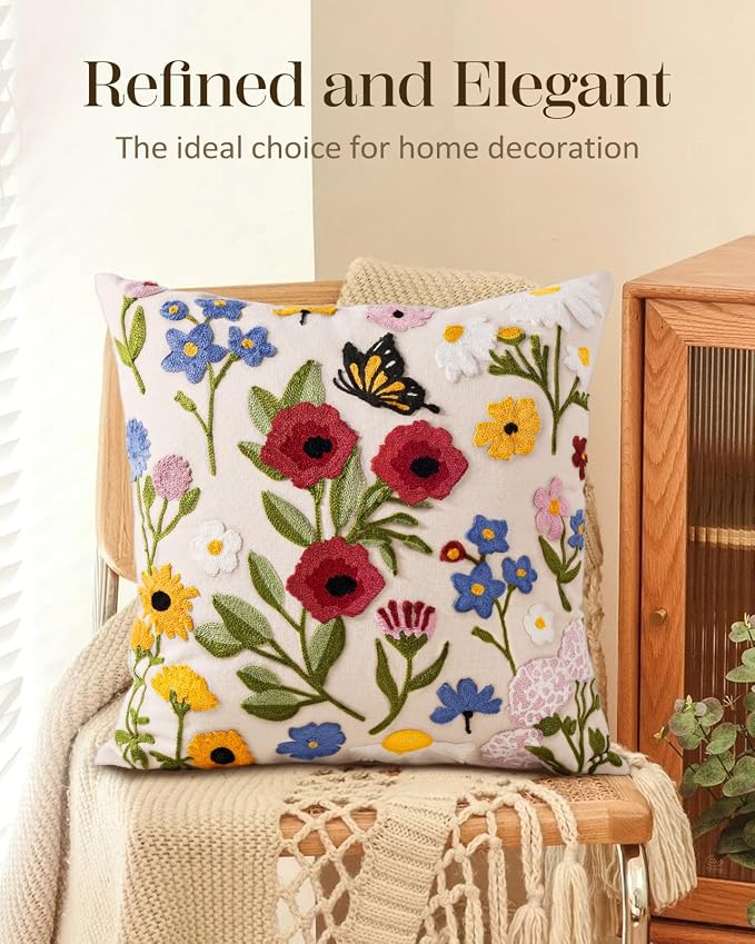 Embroidered Throw Pillow Cover 18x18 Inch - Image 5