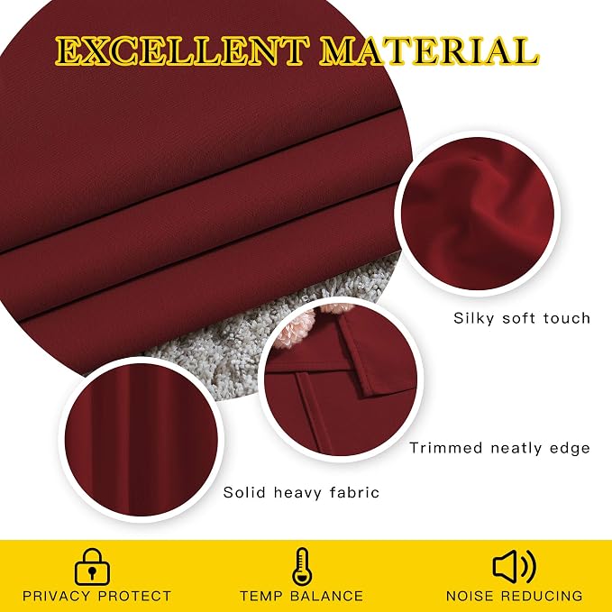 NICETOWN Burgundy Red Bedroom Curtains 72 inches Long, Grommet Blackout Thermal - Image 4
