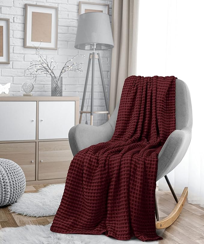 Utopia Bedding Burgundy 100% Cotton Waffle Blanket 300 GSM Soft Lightweight - Image 8
