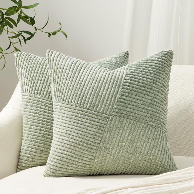 Topfinel Set of 2 Sagegreen Decorative Yellow Throw Pillow Covers 20x20 Inch by Topfinel