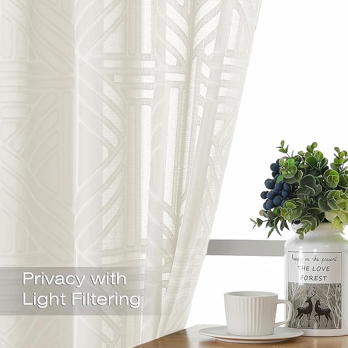 Simplebrand Ivory Sheer Kitchen Curtains 36 Inch Length Tier Curtains 2 Panels - Image 2