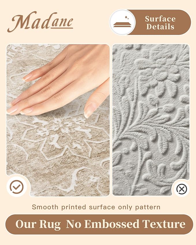 Madane 5x7 Area Rugs for Living Room, Washable Vintage Natural Rug - Image 4