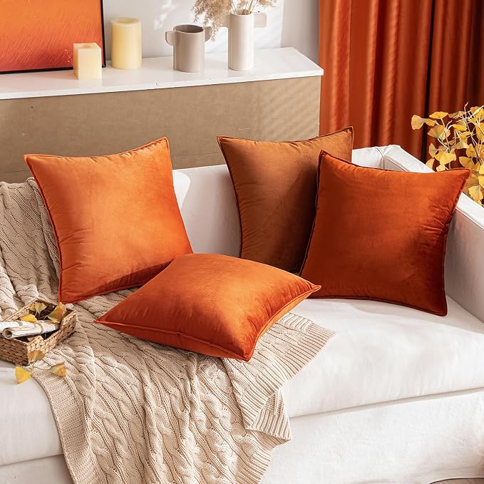 MIULEE Burnt Orange Velvet Throw Pillow Covers 18x18 Soft Decorative Solid - Image 7