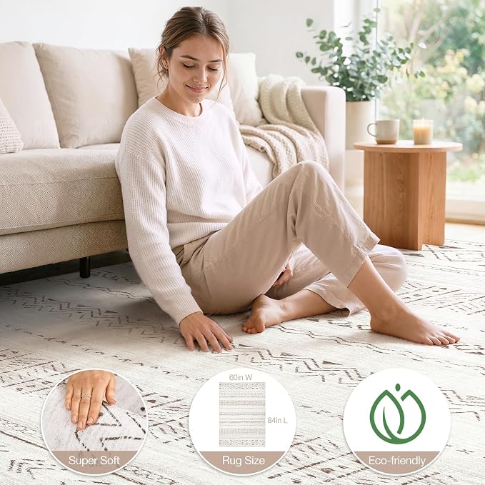 cotiled 5x7 Area Rug Living Room: Washable Boho Rugs - Image 3
