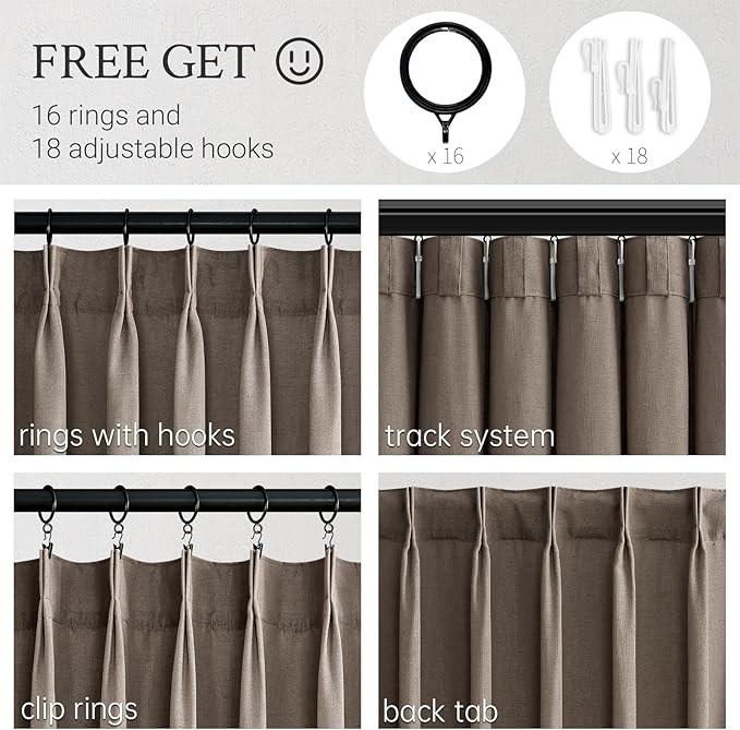 Topfinel Dark Flax Pinch Pleated Curtains 84 Inches Long - Image 2