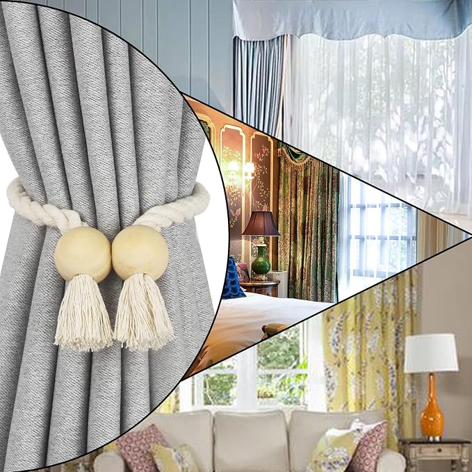 6 Pack Magnetic Curtain Tiebacks Cotton Hand Woven Tie Back Decorative Rope - Image 6