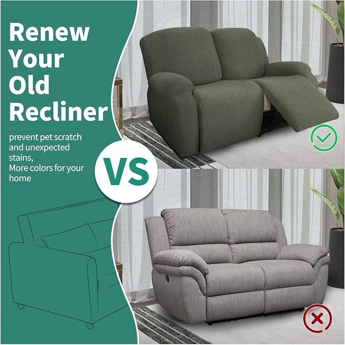 YEMYHOM 6 Pieces Stretch Loveseat Recliner Slipcover Jacquard Recliner Sofa - Image 5