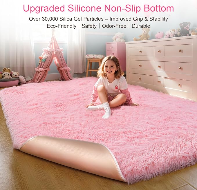 KICHOWUA Thick Area Rug 5x7 Pink Fluffy Shag – Ultra Soft Plush Fuzzy Washable - Image 4