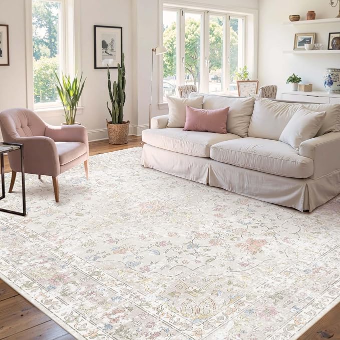 Area Rugs 6x9, Washable Beige Rugs by OHWPEAT