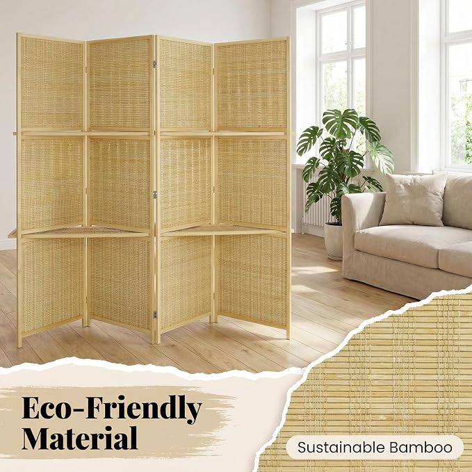 Bluecat 4 Panel Bamboo Room Divider - Image 2
