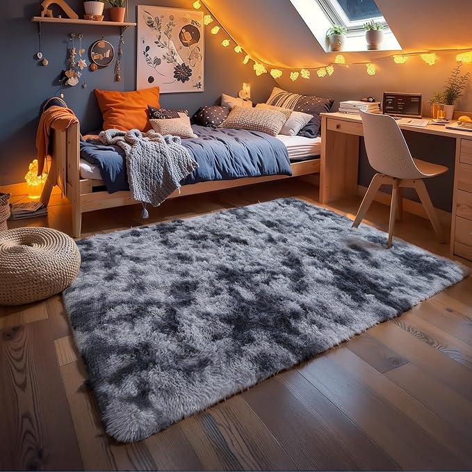 KICHOWUA 4x6 Dark Grey Fluffy Shag Rug - Image 6
