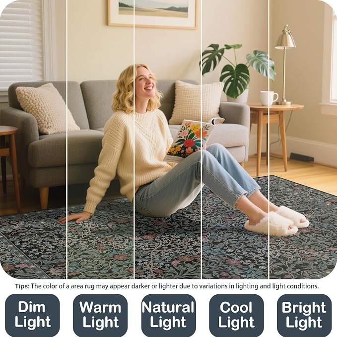 8x10 Washable Area Rugs for Living Room, Stain Resistant Vintage Rugs for - Image 8