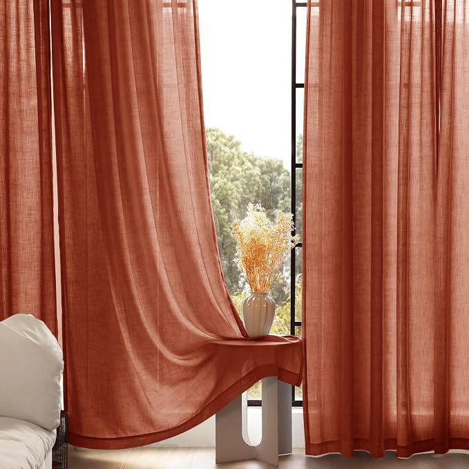 144 inch Linen Terracotta Curtains 2 Panels - Image 5