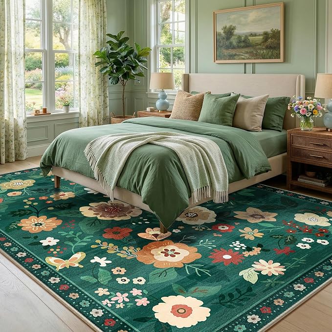 RELEANY Floral Nursery 9x12 Area Rugs Washable Print Boho Cute Carpet Non Slip - Image 6