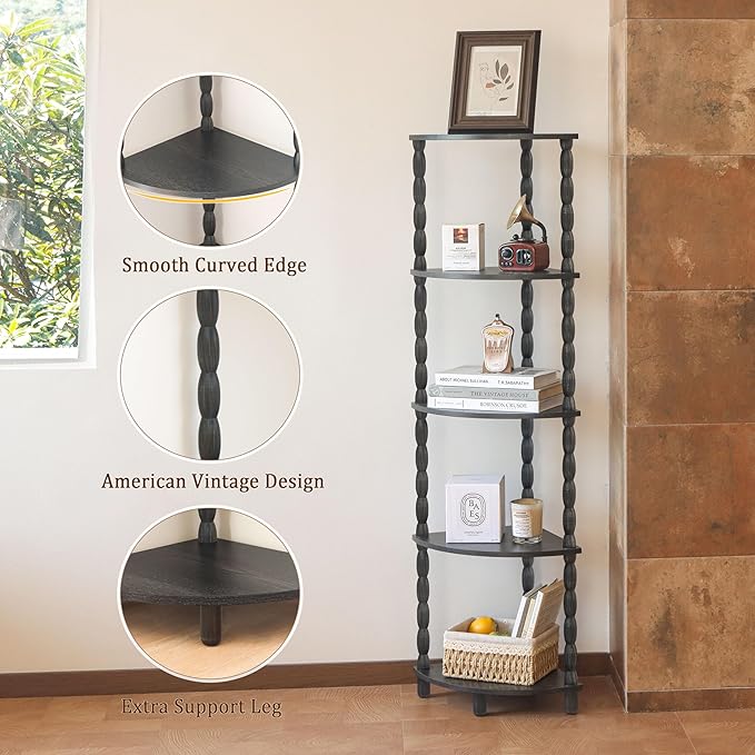 MaxSmeo Corner Shelf, 5-Tier Corner Bookshelf, Stylish Corner Storage Display - Image 5