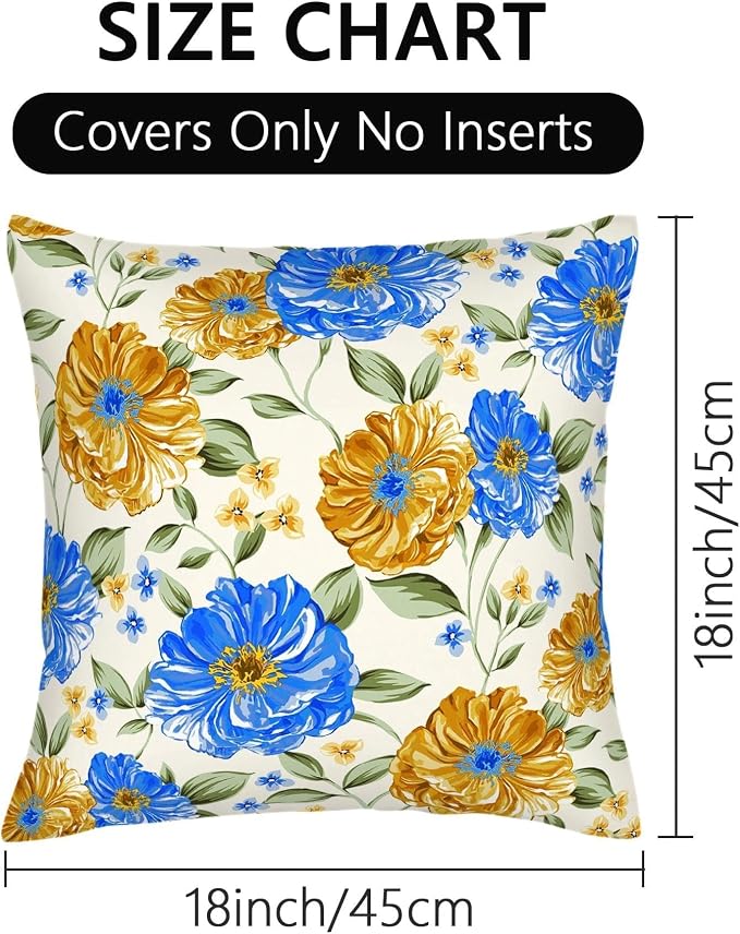 Mustard Yellow Floral Spring Summer Throw Pillows Covers 18x18 Inch Set of 2 - Image 7