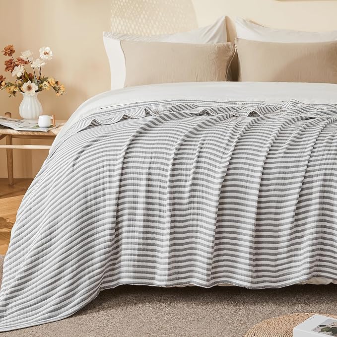 EMME Cotton Muslin King Blanket Bed Layering Bedspread Coverlet Breathable - Image 7