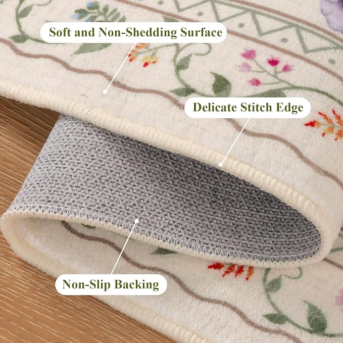 Vaukki Hallway Runner Rug, Floral Shaggy Soft Laundry Rug Runner, Non Slip - Image 3
