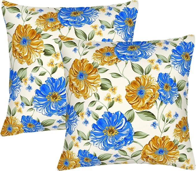 Mustard Yellow Floral Spring Summer Throw Pillows Covers 18x18 Inch Set of 2 by Unknown