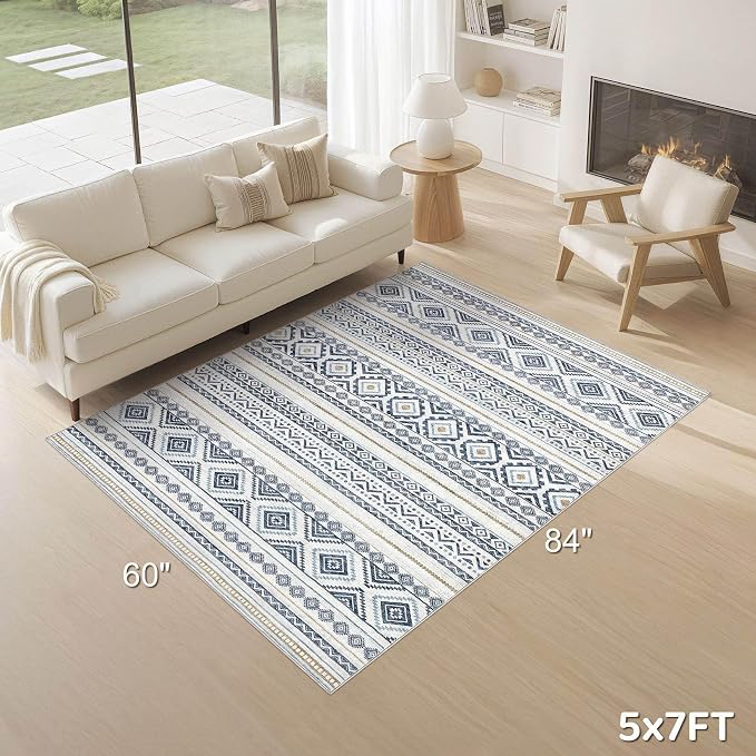 cotiled 5x7 Area Rug Living Room: Washable Boho Rugs - Image 2