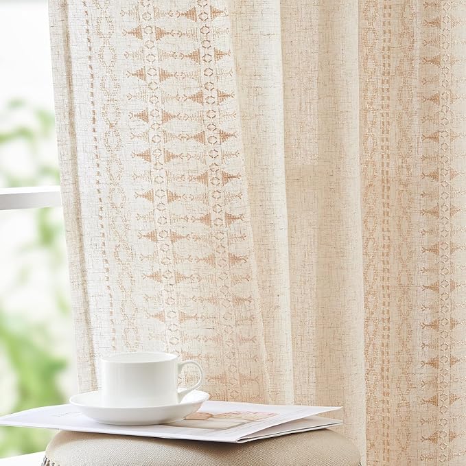 jinchan Boho Curtains for Bedroom Beige Linen Blend Curtains Farmhouse by JINCHAN