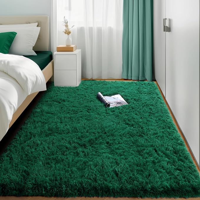 Amdrebio Dark Green Area Rugs for Bedroom Aesthetic, Fluffy Rug for Living Room - Image 5