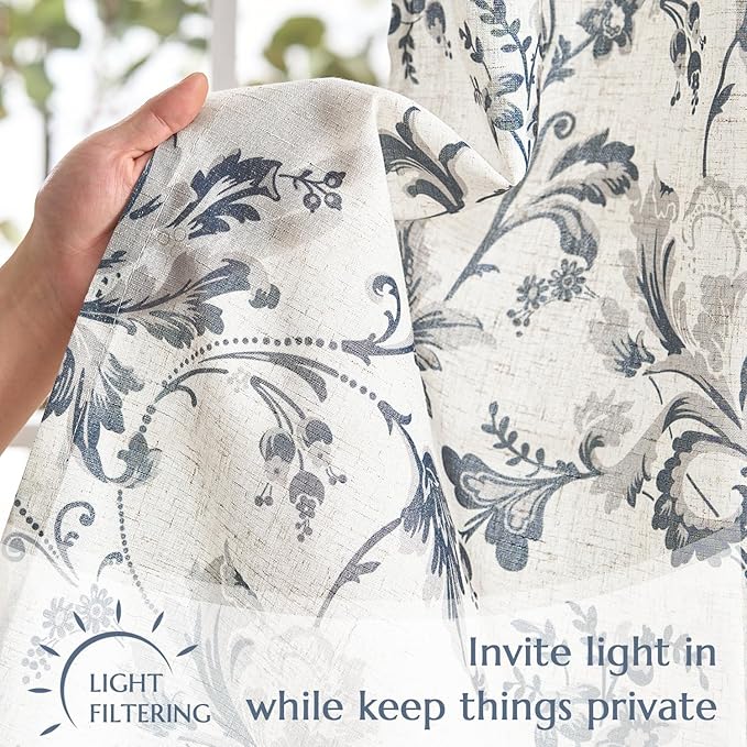 jinchan Tie Up Valance Curtain Floral Linen - Image 4