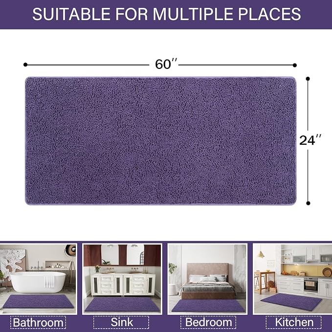 LOCHAS Luxury Bathroom Rug Shaggy Bath Mat 24 x 60 Inch, Washable Non Slip Bath - Image 2