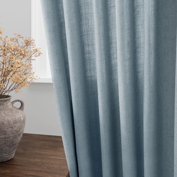 Light Blue Linen Curtains 63 Inches Long 2 Panel Sets - Image 4