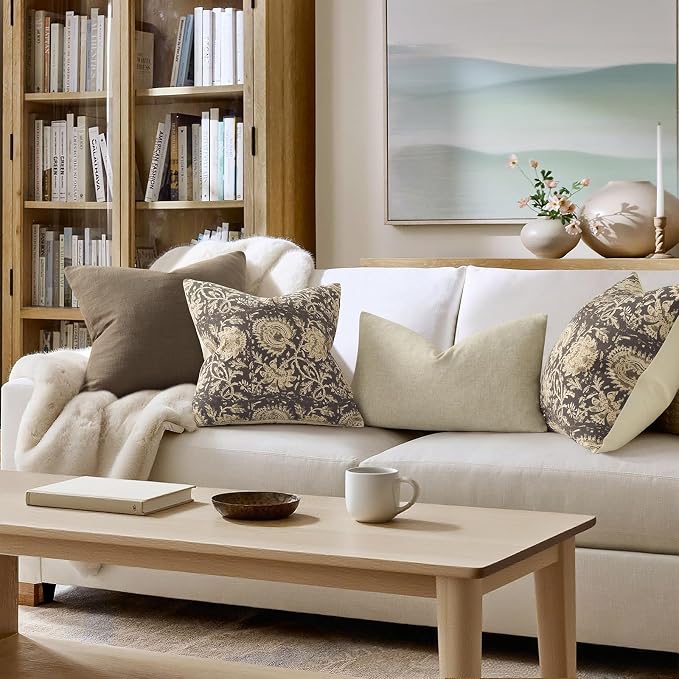 Vintage Floral Print Throw Pillow Covers 16x16 Set of 2 Neutral Modern - Image 4