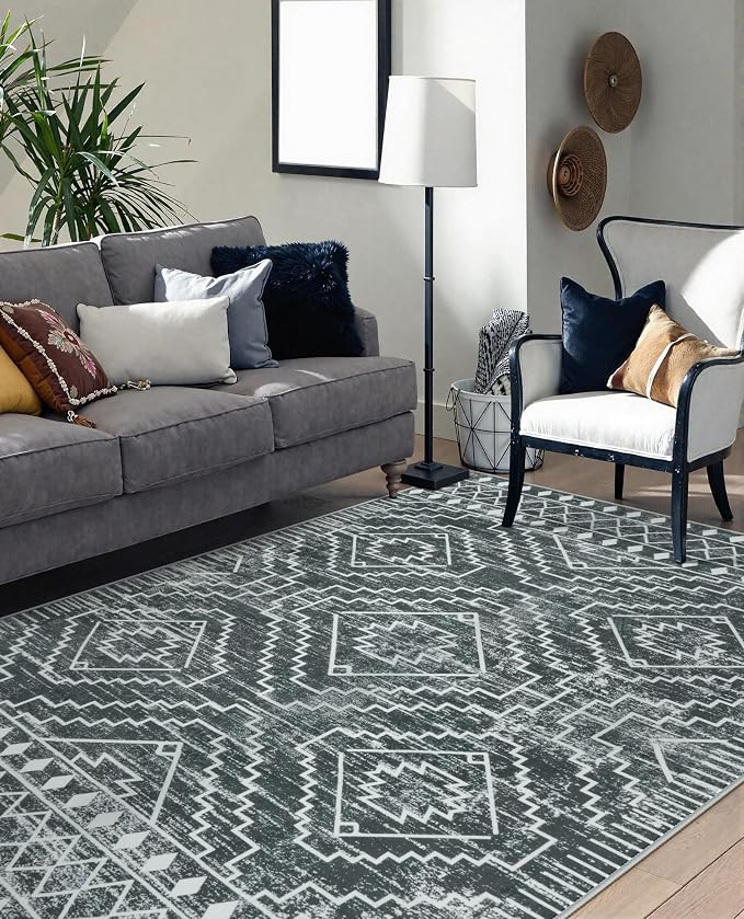 Wonnitar Moroccan 6x9 Area Rugs, Washable Grey Rugs - Image 2