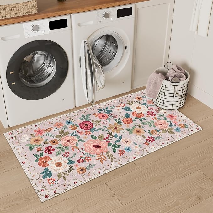 DUKINO 2x4 Rug for Entryway, Washable Kitchen Floral Runner Rug - Image 5