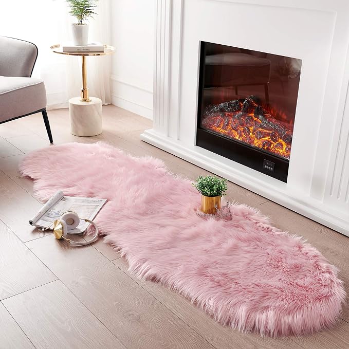 SERISSA Ultra Soft Fluffy Pink Faux Sheepskin Fur Shaggy Couch Cover Furry by SERISSAHomeDecorCollection