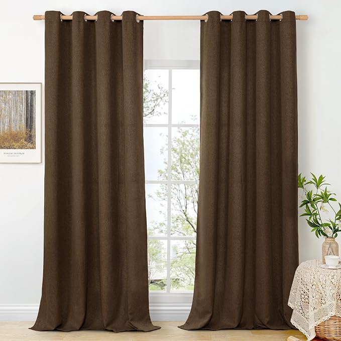 BGment Brown Linen Curtains for Living Room 108 Inch Length 2 Panels Set by BGment