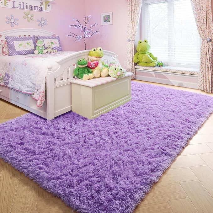 Purple Rugs for Bedroom Girls Room Decor Aesthetic, Cute Fluffy Shag Lavender - Image 5