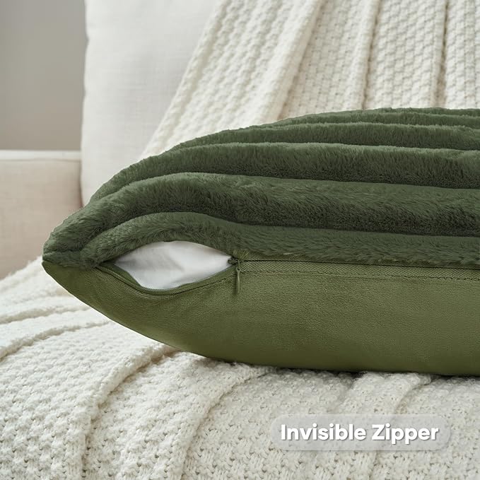 FUTEI Olive Green Decorative Throw Pillow Covers Set of 2, 26x26 Inch Soft - Image 3