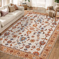 Tangsoo Floral Area Rug 5x7 Machine Washable Orange Rug Non-Slip Vintage by Tangsoo