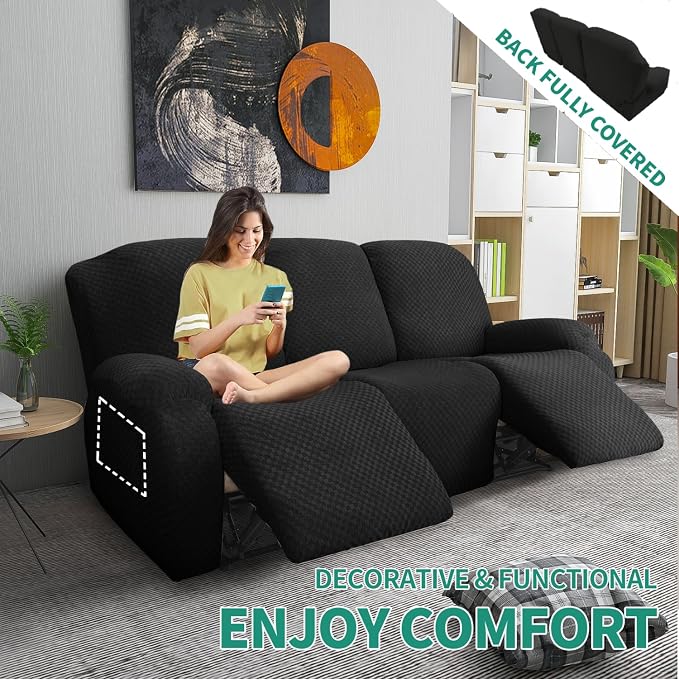 YEMYHOM 8 Pieces Stretch Recliner Sofa Cover Latest Jacquard Reclining Couch - Image 2