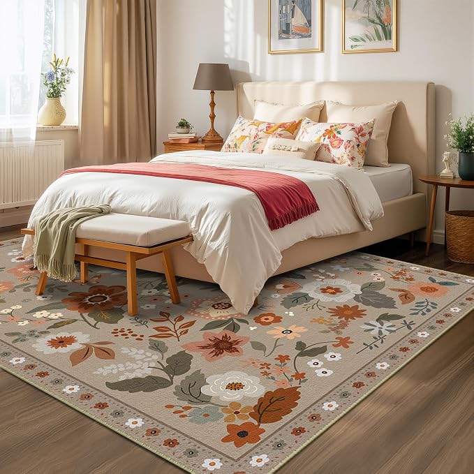 RELEANY Floral Nursery 6x9 Area Rugs Washable Print Boho Cute Carpet Non Slip - Image 6