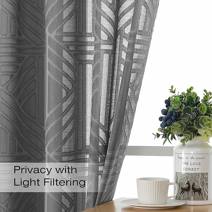 Simplebrand Semi Sheer Charcoal Grey Curtains 90 Inches Long 2 Panels, Light - Image 3