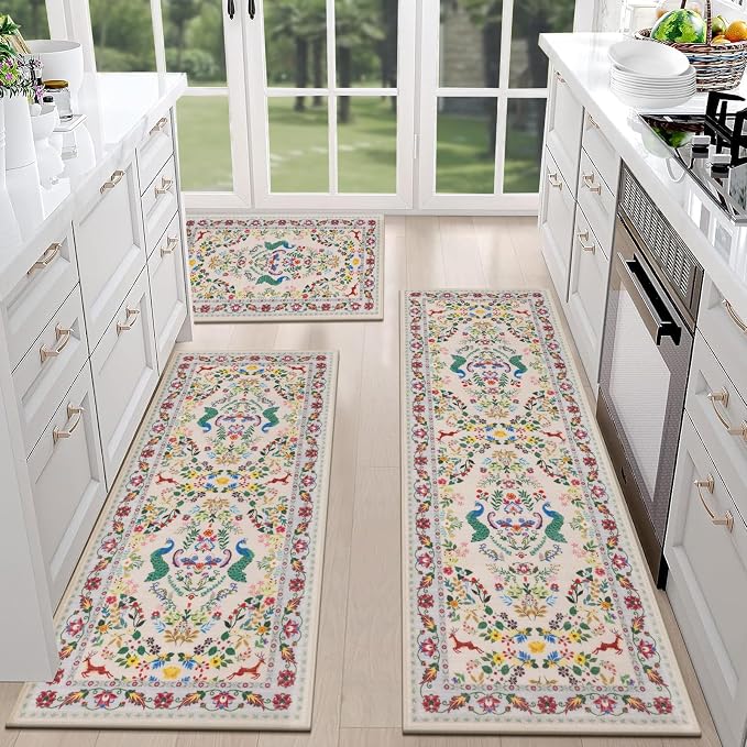 HEBE Washable Kitchen Rugs Sets of 3, Non Slip Absorbent Kitchen Rugs and Mats by HEBE