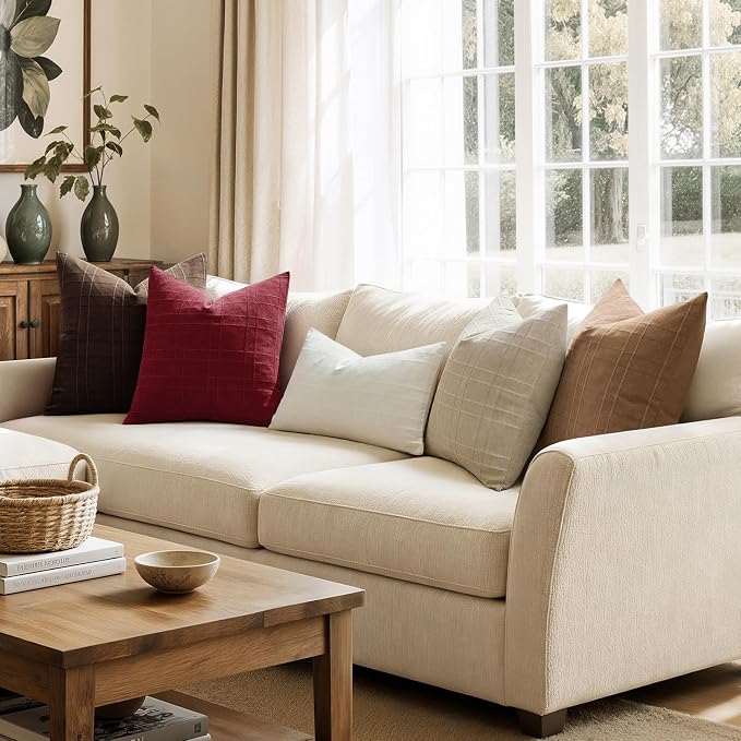 MIULEE Decorative Linen Check Euro Shams Throw Pillow Covers Neutral Farmhouse - Image 5