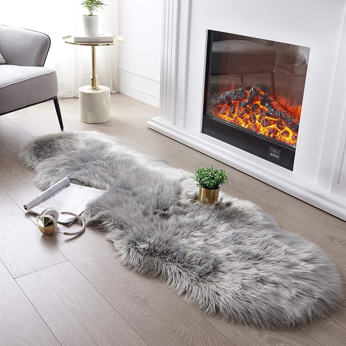 SERISSA Ultra Soft Fluffy Rug Grey Faux Sheepskin Fur Area Rug Shaggy Couch by SERISSAHomeDecorCollection