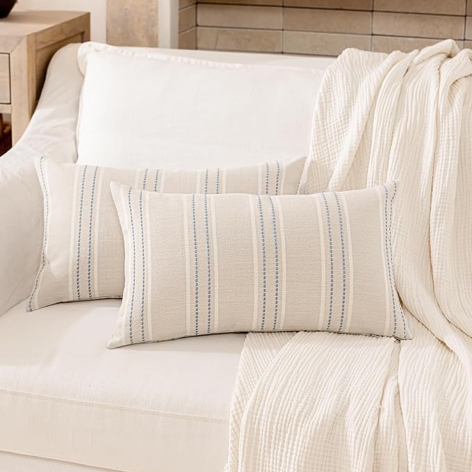 Hckot Throw Pillow Covers 12x20 Set of 2 Blue Pillow Covers Farmhouse - Image 2