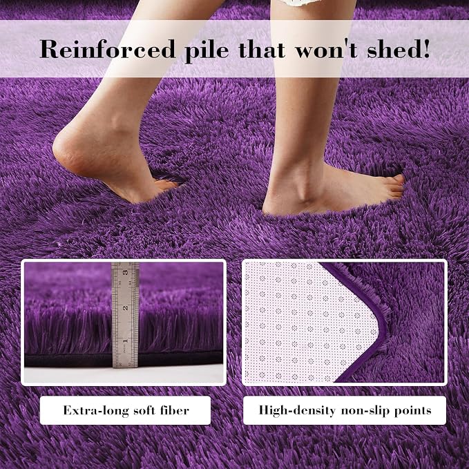 Purple Fluffy Rug Shaggy Area Rug, 3x5 Area Rugs - Image 6