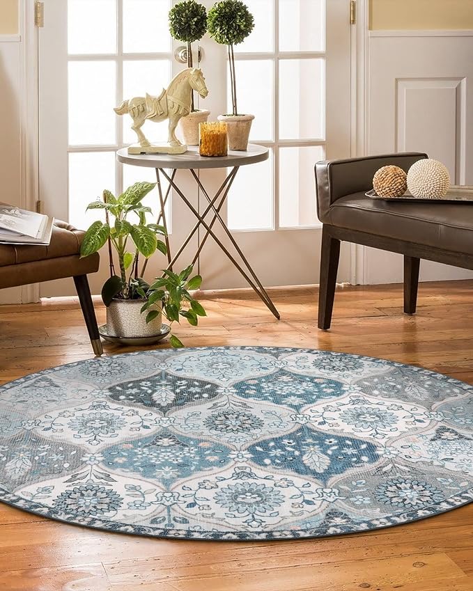 Lahome Moroccan Trellis Round Area Rugs, Washable Small Round Rug 3ft Non-Slip - Image 6