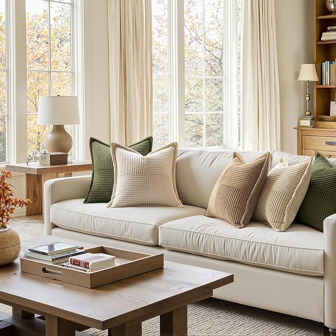 MIULEE Olive Green Corduroy Decorative Euro Sham Pillow Covers 24x24 Inch - Image 8