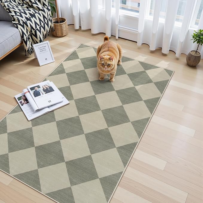 Beeiva Checkered Print Bedroom Area Rug 3x5, Non Slip Ultra Thin Washable - Image 8