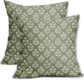 Sage Green Floral Pillow Covers 22x22 Inch Set of 2, Vintage Flower Block Print by Sivirary