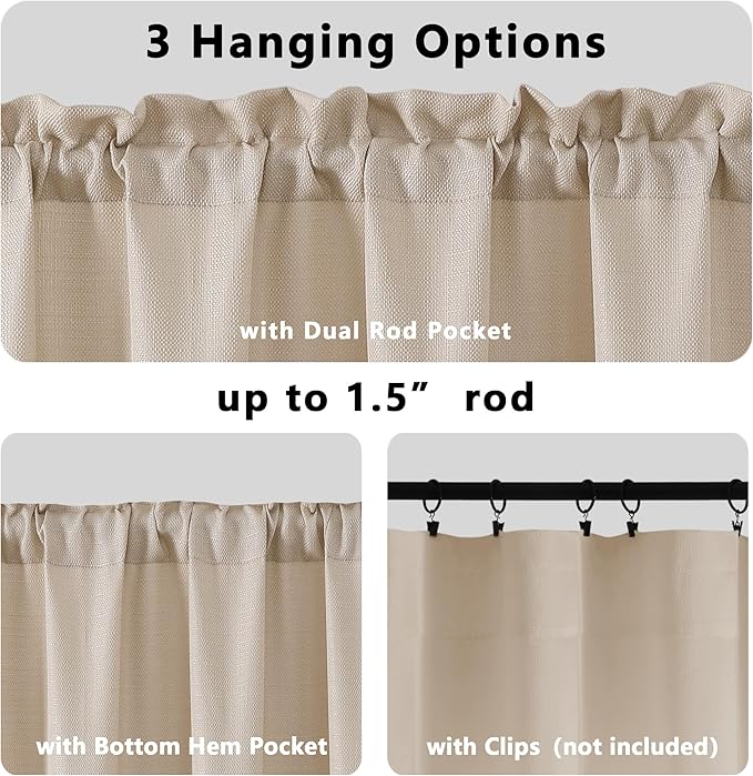 Gwine Linen Valance Curtain, Light Filtering Faux Linen Textured Valance - Image 5